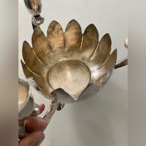 VINTAGE Leonard Silver Plate Lotus Flower Bowl With 3 Candle Holder Centerpiece - Picture 4 of 14